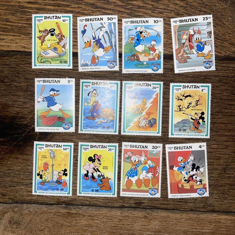 1980s Disney Bhutan Stamps - Lot of 12 -